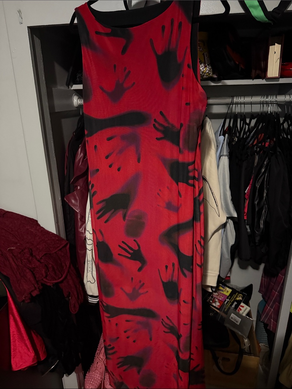 Blackmilk Red & Black Handprint Maxi Dress
